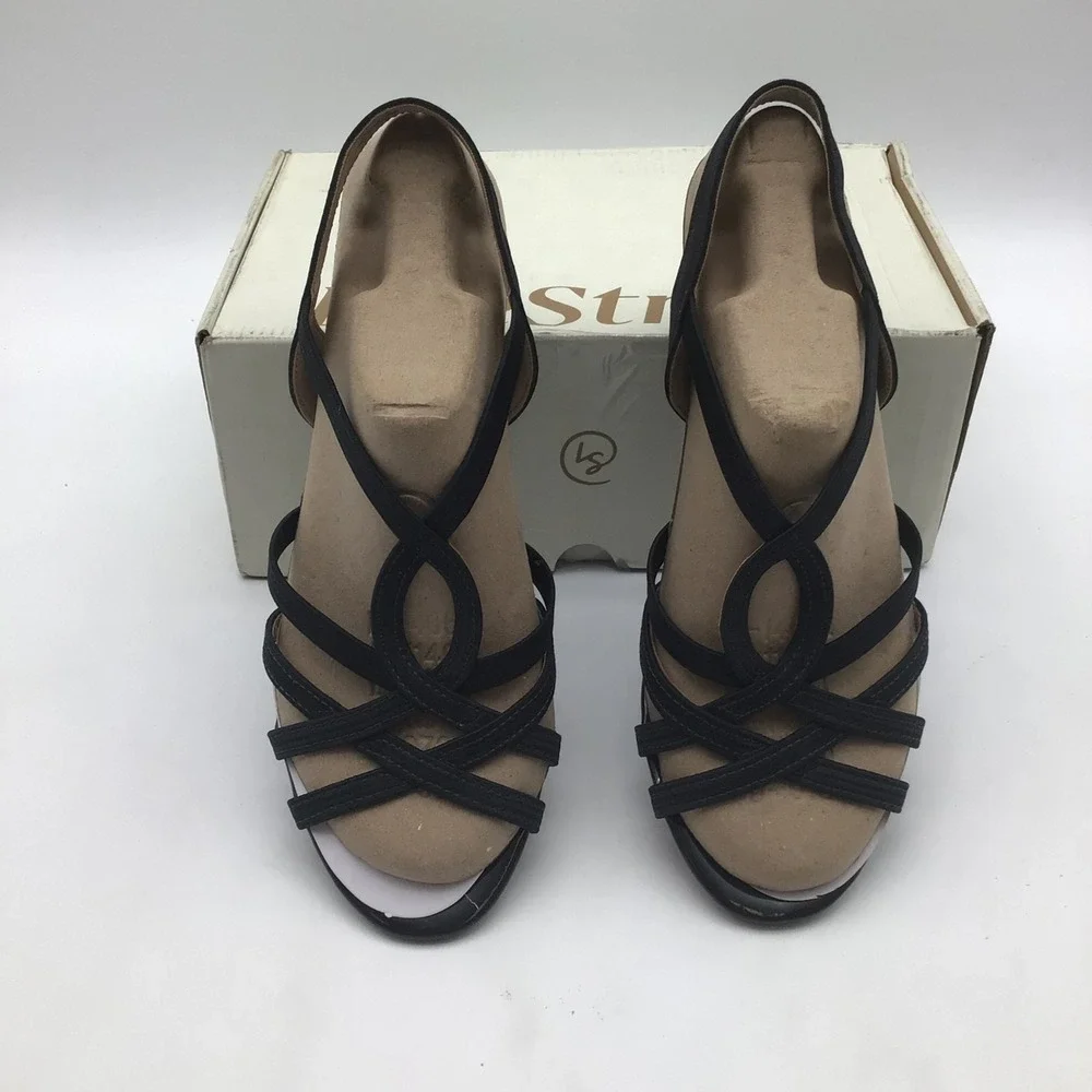 LifeStride Yaya Womens Navy Blue Strappy Wedge Sandals Wide Width Size 9.5W NEW